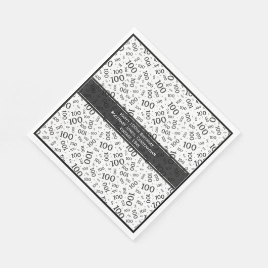 Serviette En Papier 100e anniversaire Cool numéro Motif noir/blanc (Coin)