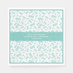 Serviette En Papier 100e anniversaire Cool Numéro Motif Turquoise/blan