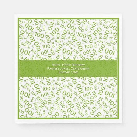 Serviette En Papier 100e anniversaire Cool Numéro Motif Vert/Blanc (Devant)