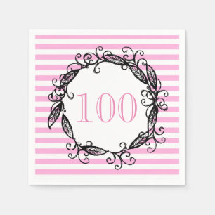 Serviette En Papier 100e anniversaire femme rose blanc noir Tourbillon