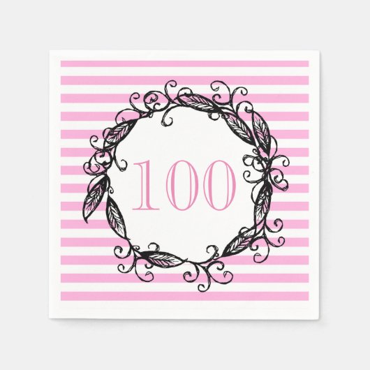 Serviette En Papier 100e anniversaire femme rose blanc noir Tourbillon (Devant)