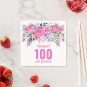 Serviette En Papier 100e anniversaire fête florale rose (En situation)
