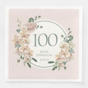 Serviette En Papier 100e Anniversaire Floral Tropical
