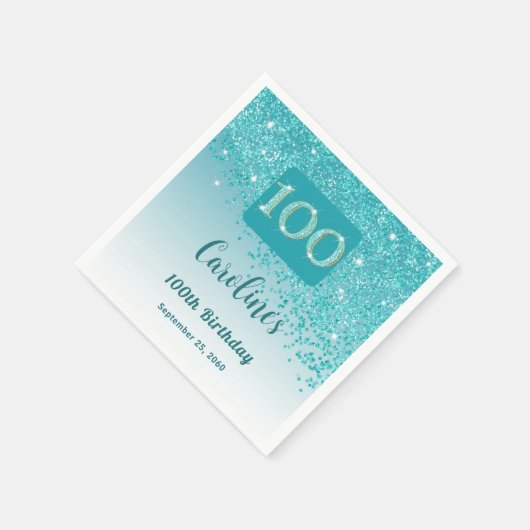 Serviette En Papier 100e anniversaire Jolie Parties scintillant bleue (Coin)
