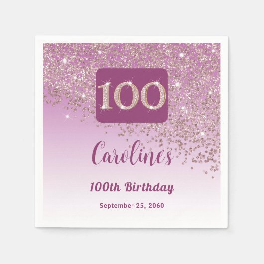 Serviette En Papier 100e anniversaire Jolie Parties scintillant Rose o (Devant)