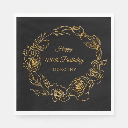 Serviette En Papier 100e anniversaire Luxe Gold Rose Noir (Devant)