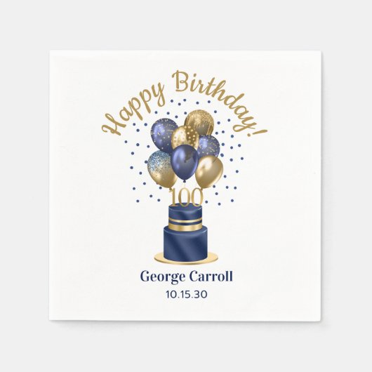 Serviette En Papier 100e anniversaire Marine Blue Balloon Cake (Devant)