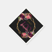 Serviette En Papier 100e anniversaire noir or geo floral bordeaux (Coin)