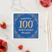 Serviette En Papier 100e anniversaire Parties scintillant bleue et or (En situation)