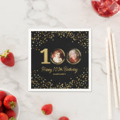 Serviette En Papier 100e anniversaire Photo Elegant Black Gold Parties (En situation)