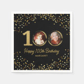 Serviette En Papier 100e anniversaire Photo Elegant Black Gold Parties (Devant)