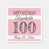 Serviette En Papier 100e Anniversaire PINK Papier personnalisé serviet (Devant)
