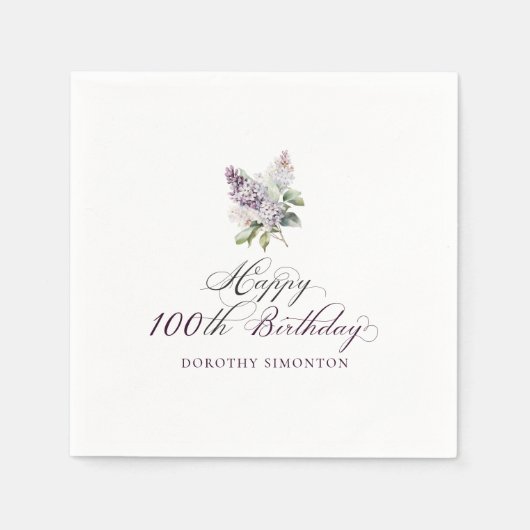 Serviette En Papier 100e anniversaire Purple Lilac Fleur de printemps (Devant)