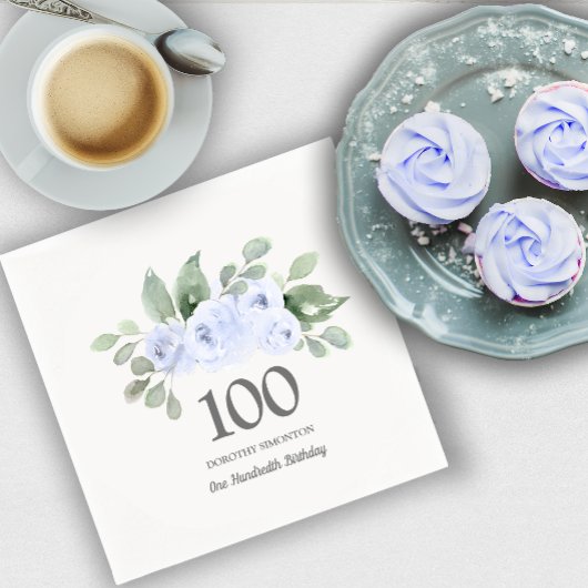 Serviette En Papier 100e anniversaire Rose bleu Eucalyptus