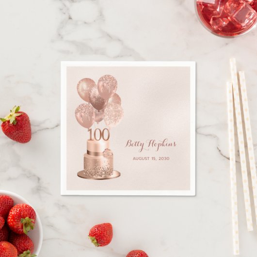 Serviette En Papier 100e anniversaire Rose Gold Cake (En situation)