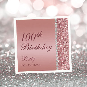 Serviette En Papier 100e Anniversaire Rose Gold Élégant