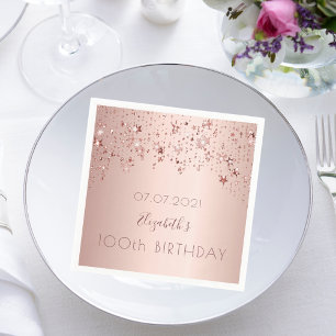 Serviette En Papier 100e anniversaire rose or étoiles gouttes rose