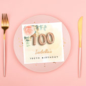 Serviette En Papier 100e anniversaire rose or eucalyptus monogramme