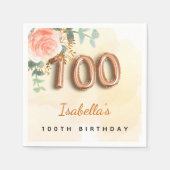Serviette En Papier 100e anniversaire rose or eucalyptus monogramme (Devant)