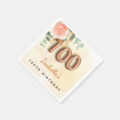 Serviette En Papier 100e anniversaire rose or eucalyptus monogramme (Coin)