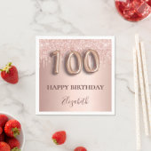 Serviette En Papier 100e anniversaire rose or parties scintillant rose (En situation)