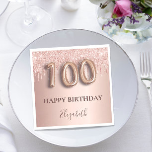 Serviette En Papier 100e anniversaire rose or parties scintillant rose