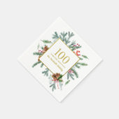Serviette En Papier 100e anniversaire Rustique hiver verdure Bow rouge (Coin)