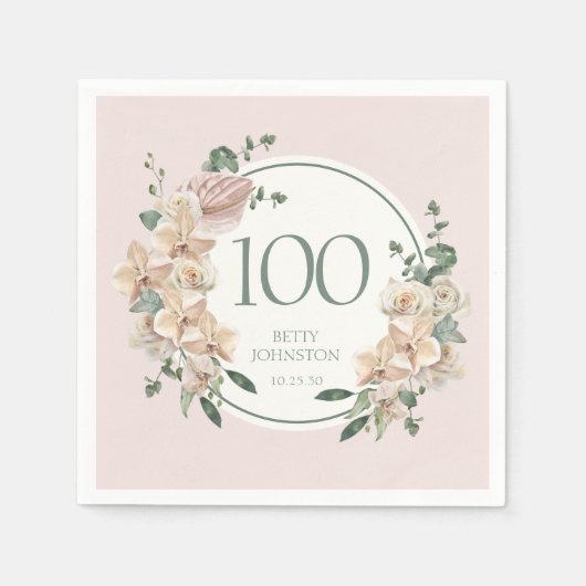 Serviette En Papier 100e anniversaire Tropical Floral (Devant)
