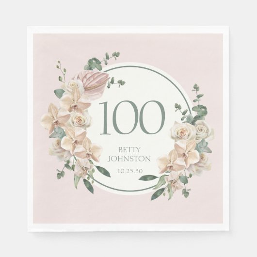 Serviette En Papier 100e anniversaire Tropical Floral (Devant)
