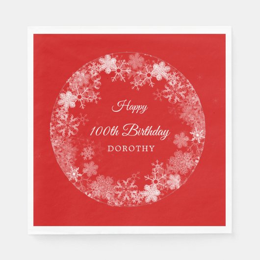 Serviette En Papier 100e Anniversaire Wonderland Snowflake Rouge (Devant)