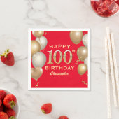 Serviette En Papier 100e fête d'anniversaire Ballons rouge et or (En situation)