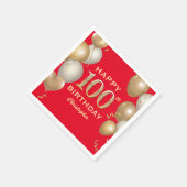 Serviette En Papier 100e fête d'anniversaire Ballons rouge et or (Coin)