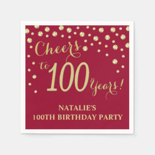 Serviette En Papier 100e fête d'anniversaire Bourgogne Rouge et Diaman