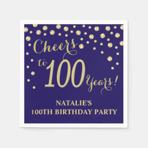Serviette En Papier 100e fête d'anniversaire Marine Bleu et Diamant d'