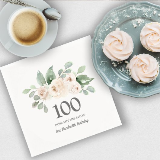 Serviette En Papier 100e fête d'anniversaire Rose blanche Eucalyptus s