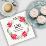 Serviette En Papier 100th Birthday Party Red Floral Poinsettia Wreath<br><div class="desc">Elegant and pretty red floral poinsettia wreath.</div>
