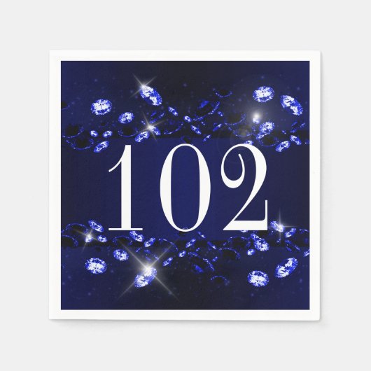 Serviette En Papier 102e anniversaire femme bleu noir brillant Diamant (Devant)