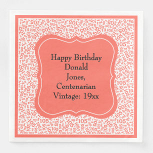 Serviette En Papier 105e anniversaire Coral/Blanc Motif du numéro de s