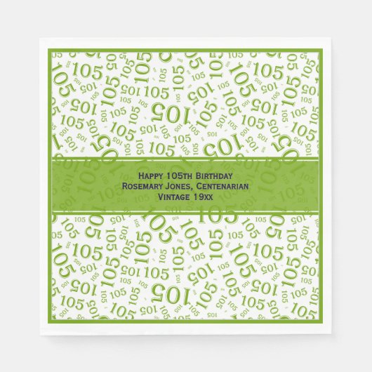 Serviette En Papier 105e anniversaire moderne Motif vert/blanc (Devant)