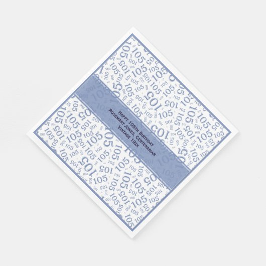 Serviette En Papier 105e anniversaire moderne Nombre Motif bleu/blanc (Coin)