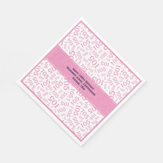 Serviette En Papier 105e anniversaire moderne Nombre Motif rose/blanc (Coin)