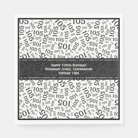 Serviette En Papier 105e anniversaire moderne Numéro Motif noir/blanc (Devant)