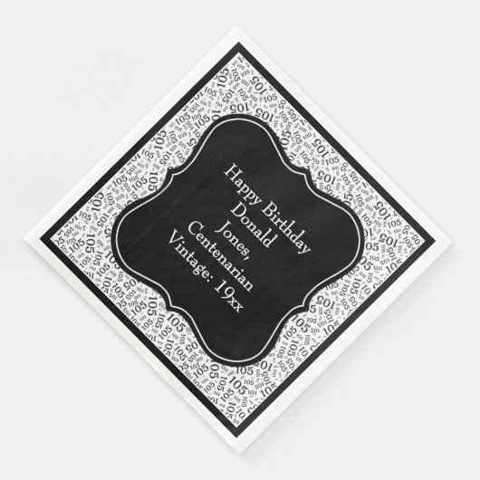 Serviette En Papier 105e anniversaire Noir/Blanc Motif numéro de suppo (Coin)