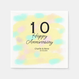 Serviette En Papier 10 wedding anniversary yellow pastel name retro bo