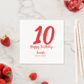 Serviette En Papier 10e anniversaire ajouter nom date année rouge modè (En situation)