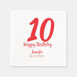 Serviette En Papier 10e anniversaire ajouter nom date année rouge modè