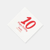 Serviette En Papier 10e anniversaire ajouter nom date année rouge modè (Coin)