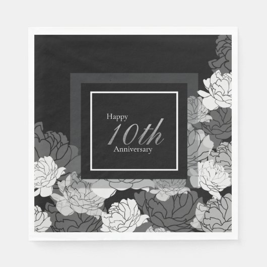 Serviette En Papier 10e anniversaire argent, noir et blanc (Devant)