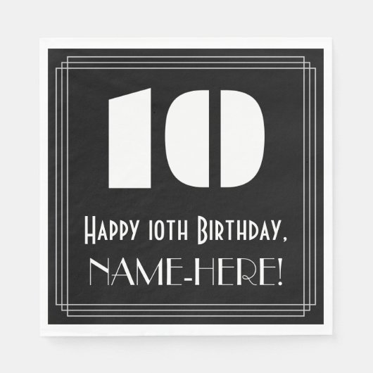 Serviette En Papier 10e anniversaire : Art Déco Inspiré Look "10" + No (Devant)