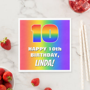 Serviette En Papier 10e anniversaire : Coloré, amusant Motif arc-en-c